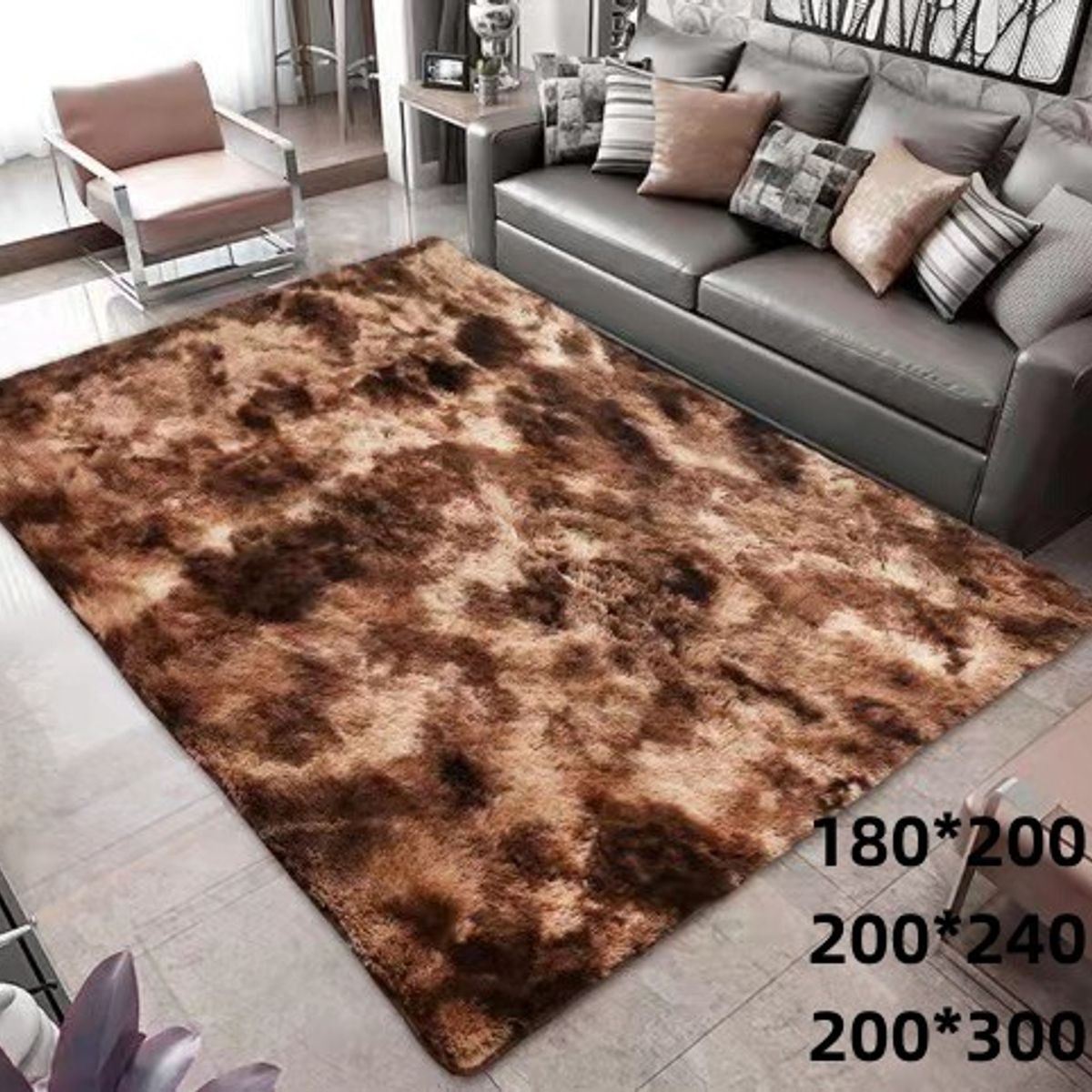 GENERICO - alfombra peluda tipo shaggy  300x200cm CAFE JASPEADA