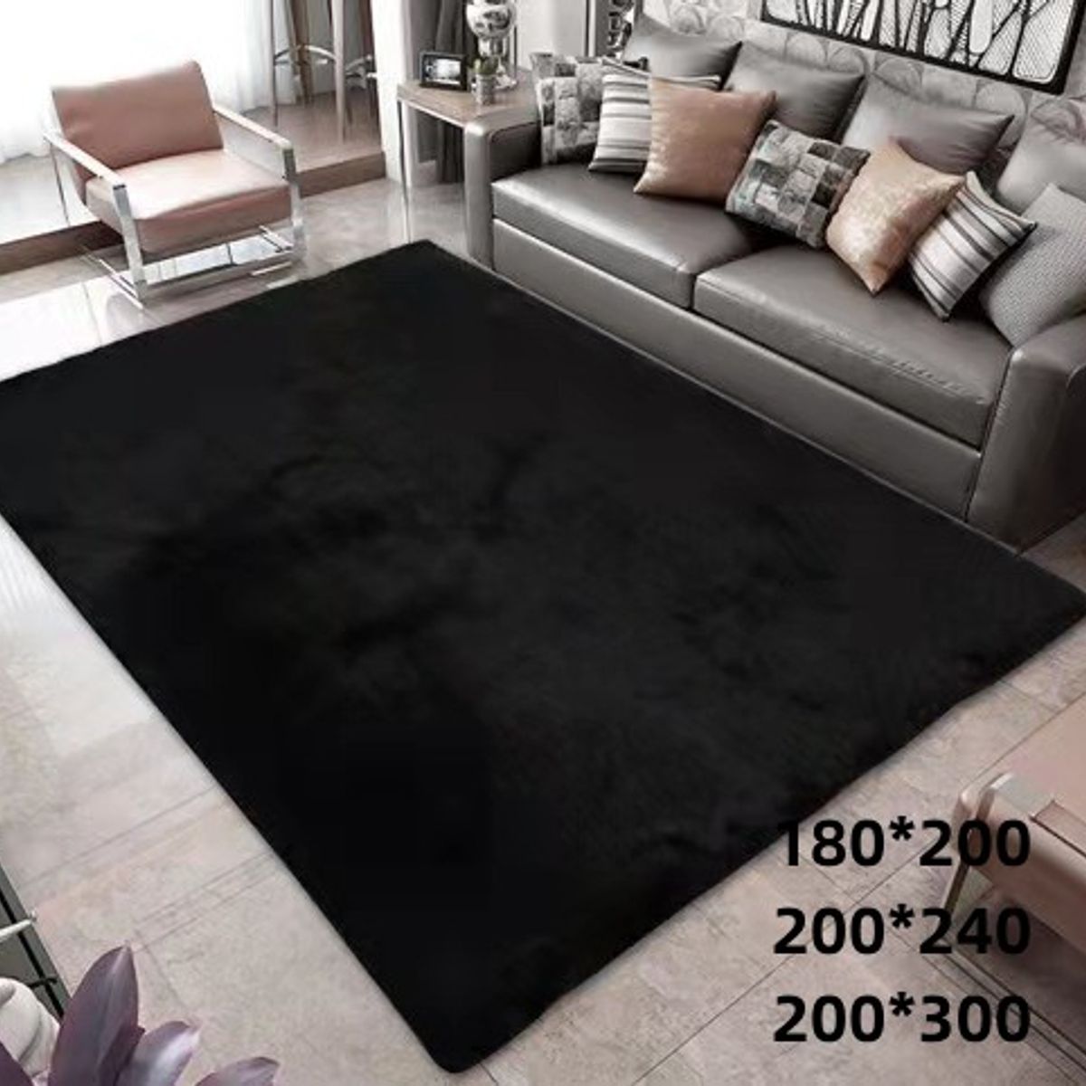 GENERICO - alfombra peluda tipo shaggy 240x200cm negro