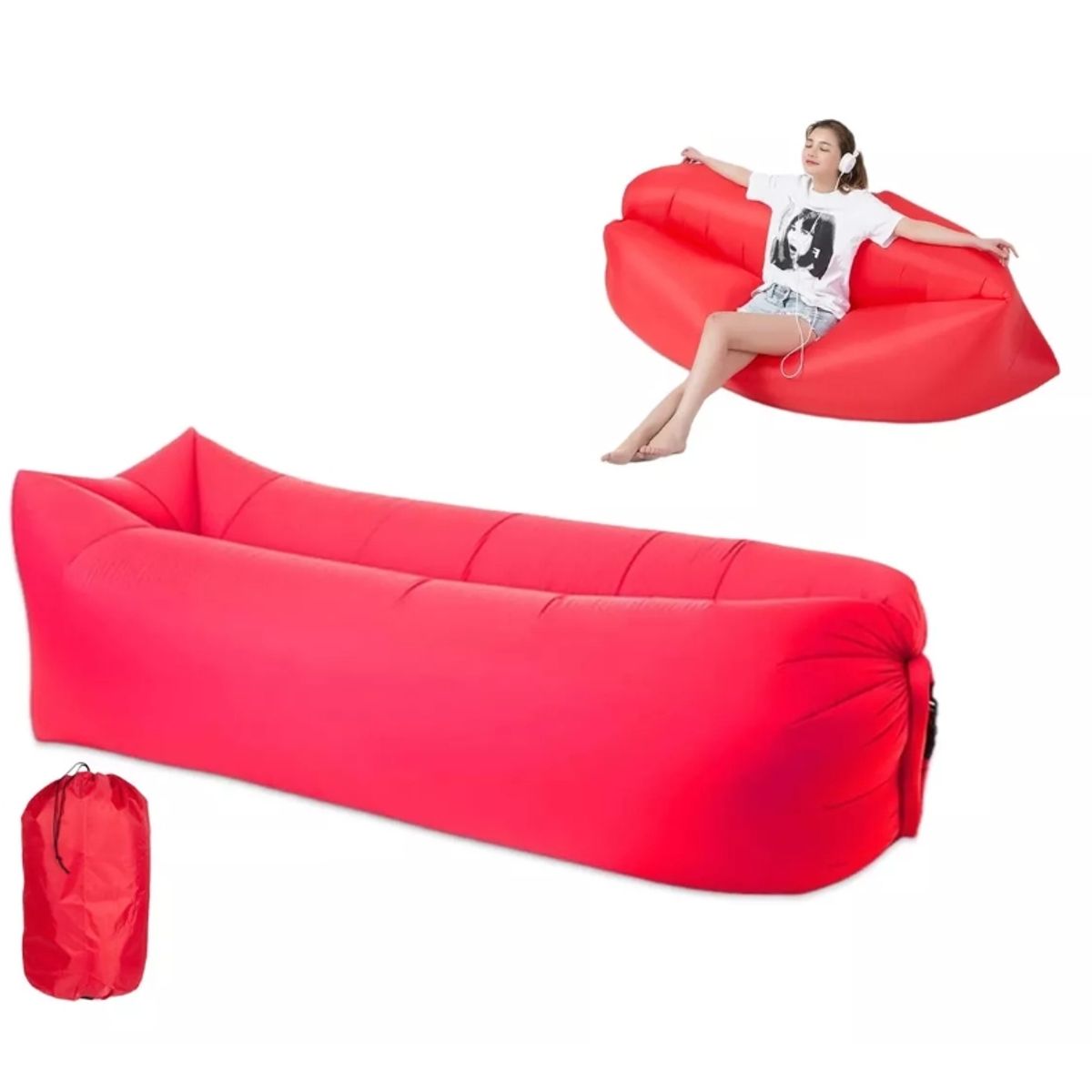 GENERICO - Sofa Sillón Inflable Tumbona Banano Camping Playa Portatil rojo