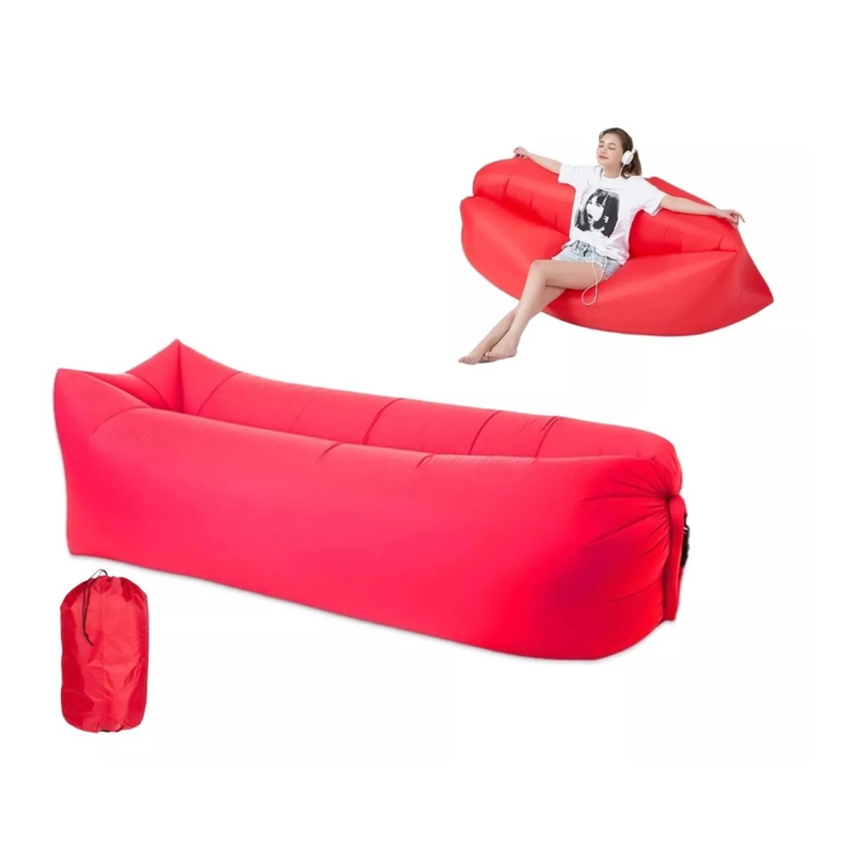 GENERICO - Sofa Sillón Inflable Tumbona Banano Camping Playa Portatil rojo