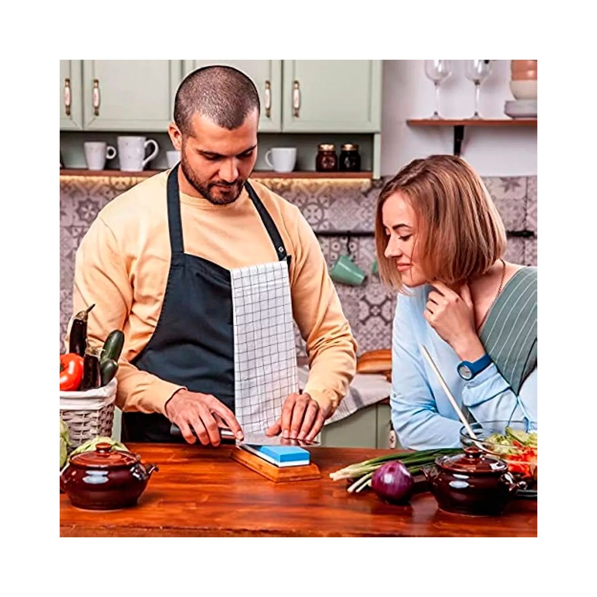 GENERICO - Base Bambú +set Piedras De Afilar 4001000 30008000 + Guía