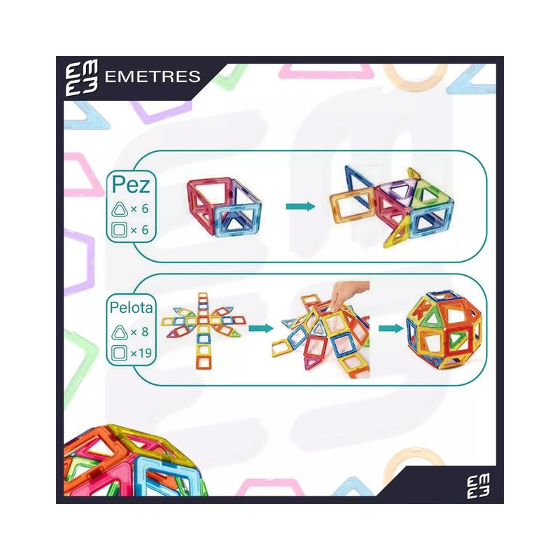 GENERICO - Set Construcción Magnéticos 3d Bloques Didácticos 84 Piezas