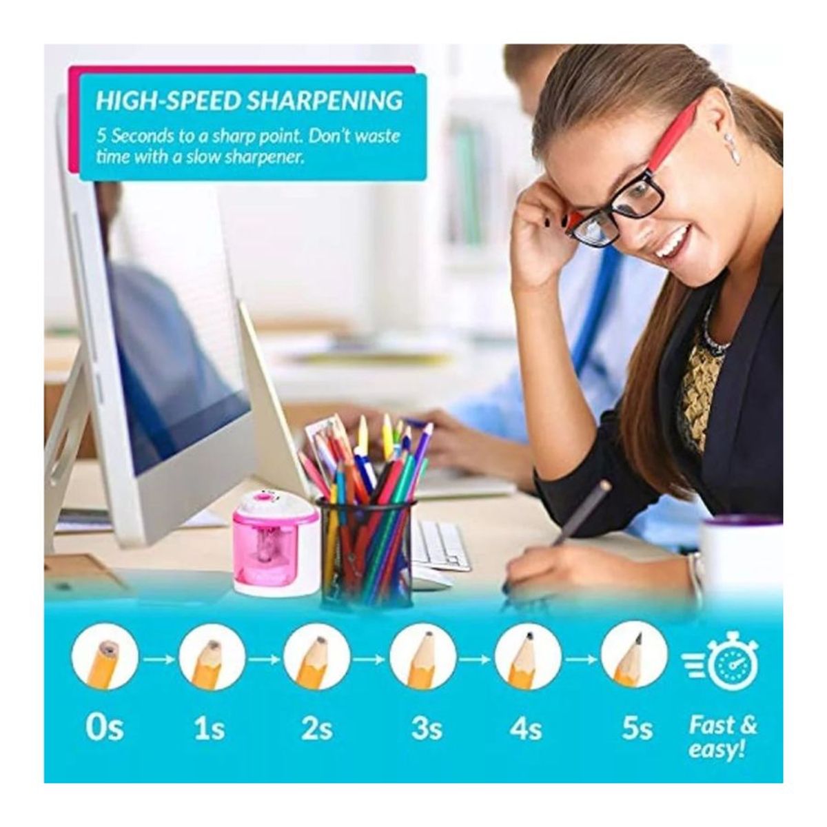 GENERICO - Sacapuntas Eléctrico Con Deposito Automático Con Pilas Rosa