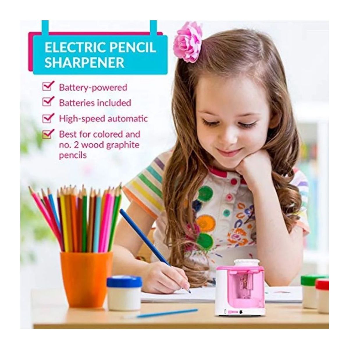 GENERICO - Sacapuntas Eléctrico Con Deposito Automático Con Pilas Rosa