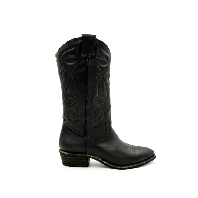 VANESSA GIL - BOTA DE CUERO VIOLETA NEGRA…