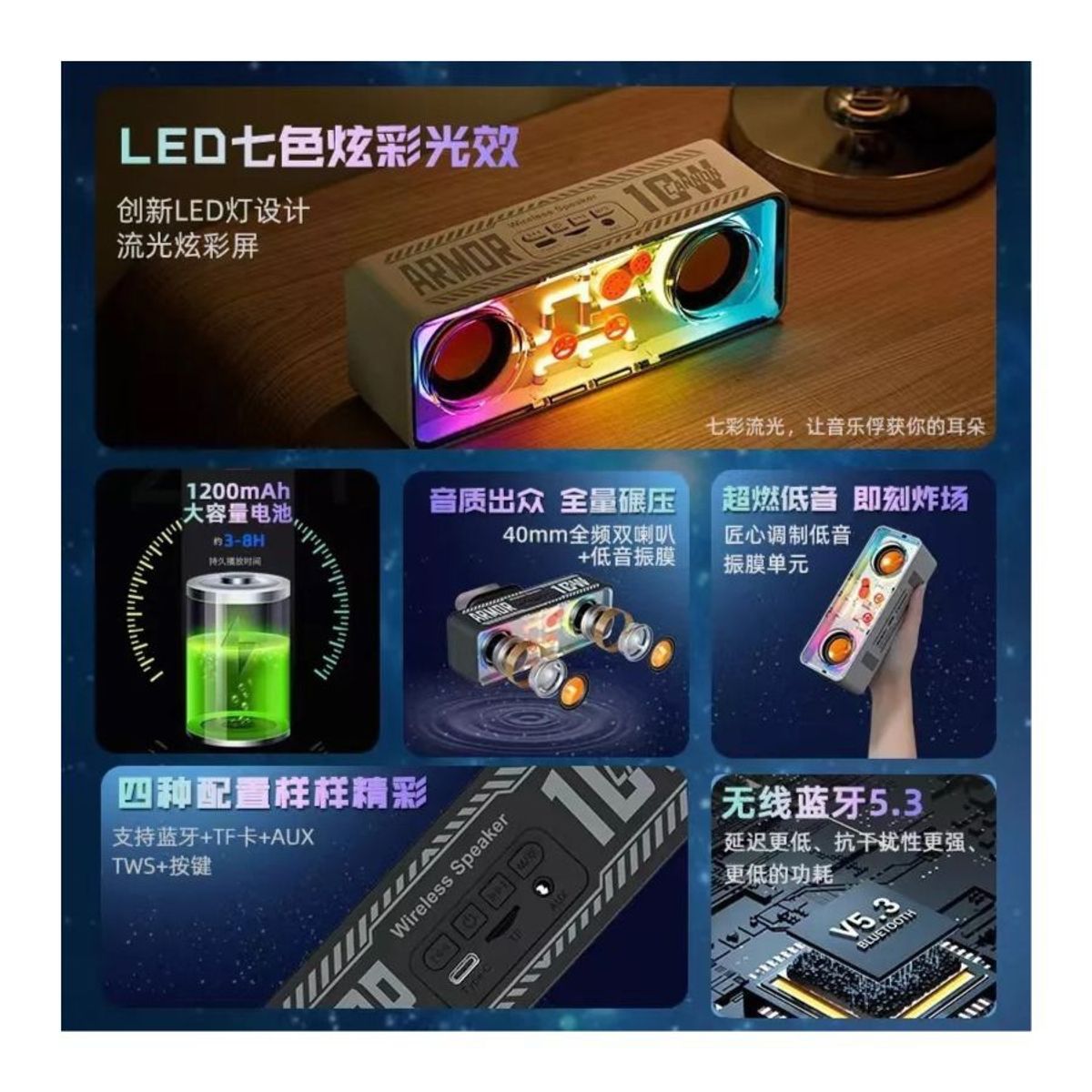 GENERICO - Parlante Bluetooth Inalámbrico De Doble Altavoz Armour Tws.