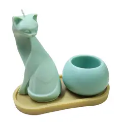 GENERICO - SET EGIPTO SET, VERDE, CERA DE SOJA. 1 VELA GATO 200GR + 1 CUENCO 140GR. 340GR. + BASE