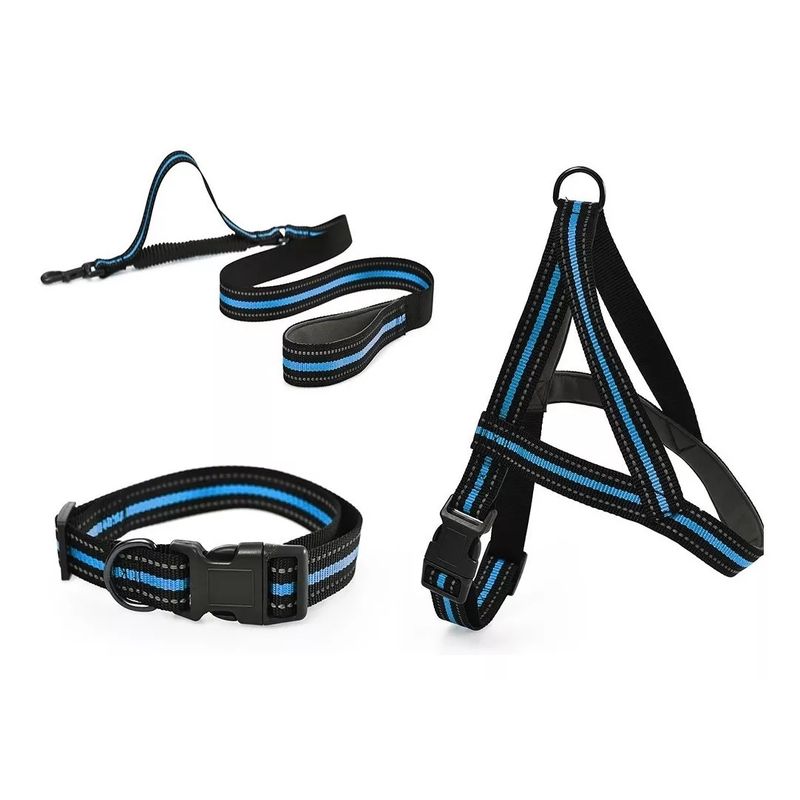 GENERICO - Correa + Collar +arnés Para Perros Talla M color Celeste