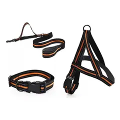 GENERICO - Correa + Collar +arnés Para Perros Talla M color Naranja