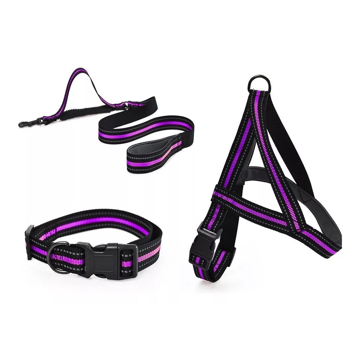 GENERICO - Correa + Collar +arnés Para Perros Talla M color Lila