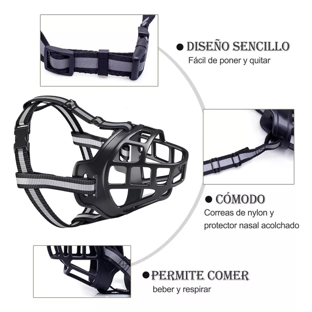 DEFENSOR FOREVER - Bozal De Goma Reflectante Para Perros Grandes Talla L Negro