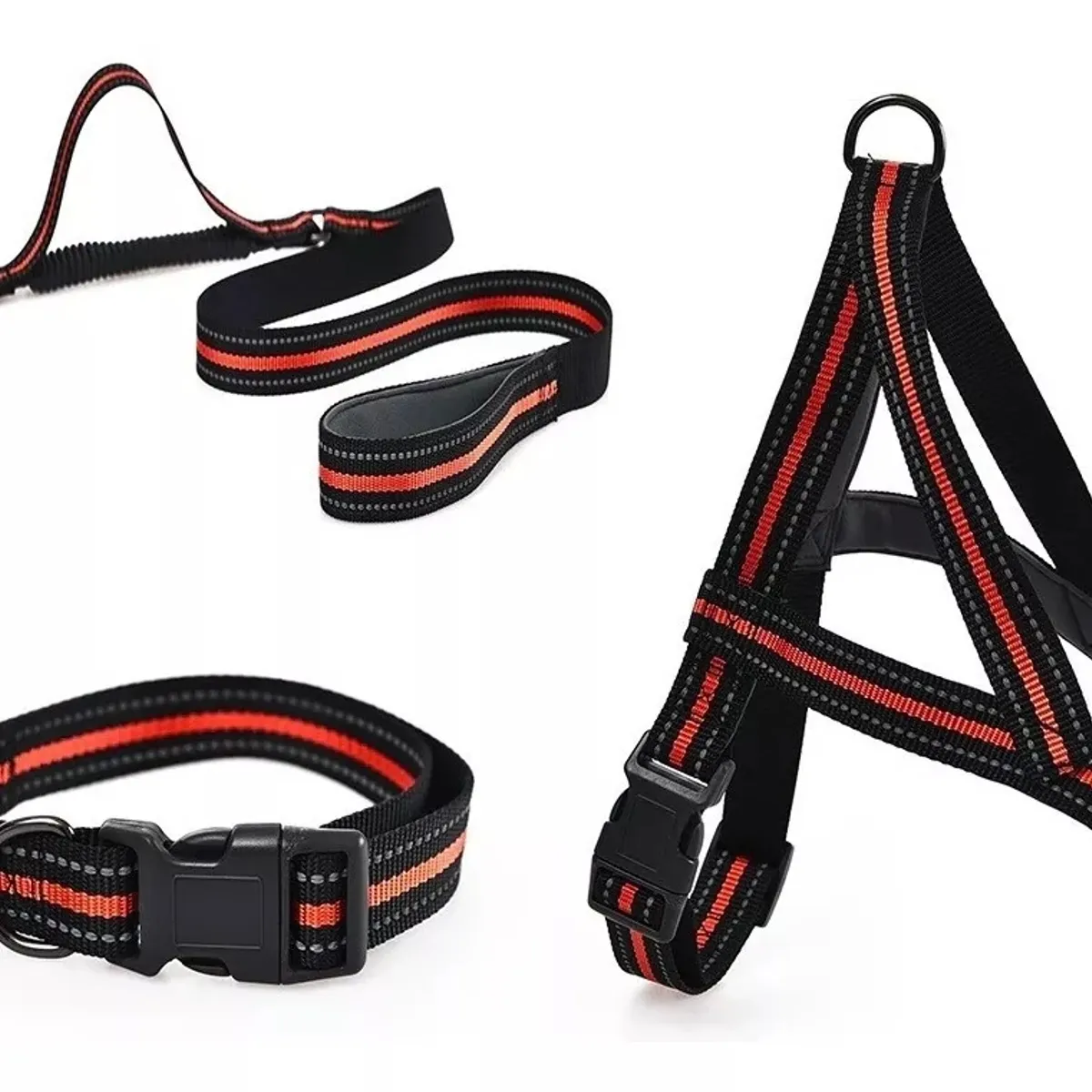 GENERICO - Correa + Collar +arnés Para Perros Talla S color Rojo