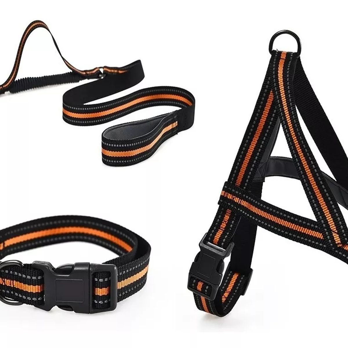 GENERICO - Correa + Collar +arnés Para Perros Talla S color Naranja