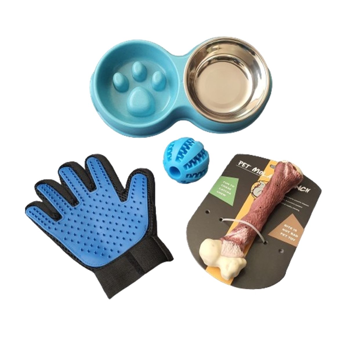 MASCO TODO - Set Plato De Comida Hueso Pelota Dental Guante Perro Mascota
