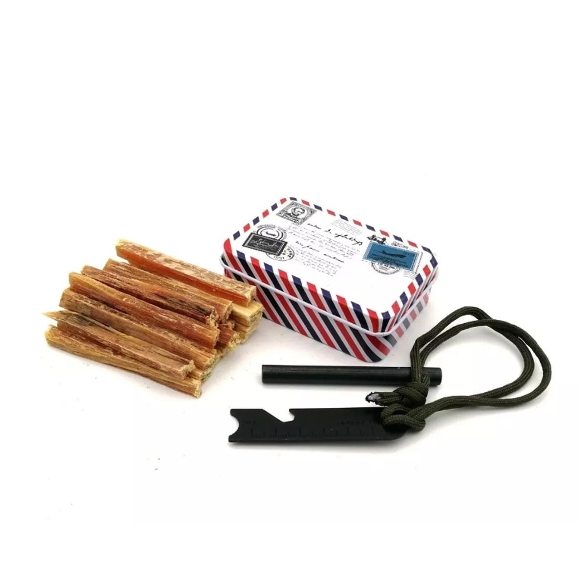 GENERICO - Set Camping Supervivencia Pedernal Madera Modelo rayas