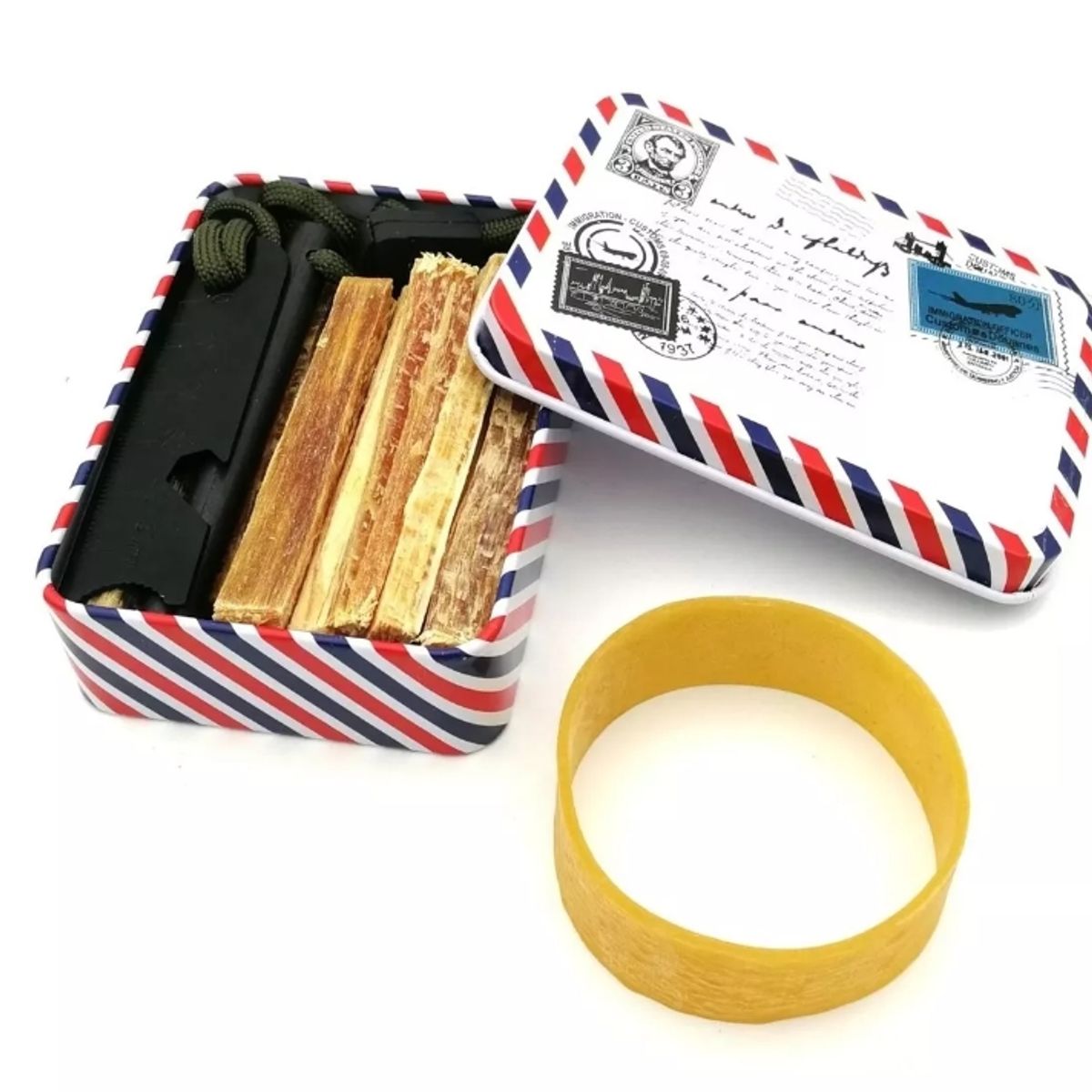 GENERICO - Set Camping Supervivencia Pedernal Madera Modelo rayas