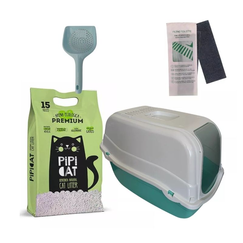 GENERICO - Baño Sanitario Romeo Para Gatos +1 Filtro+1 Pala+15 Kg Arena