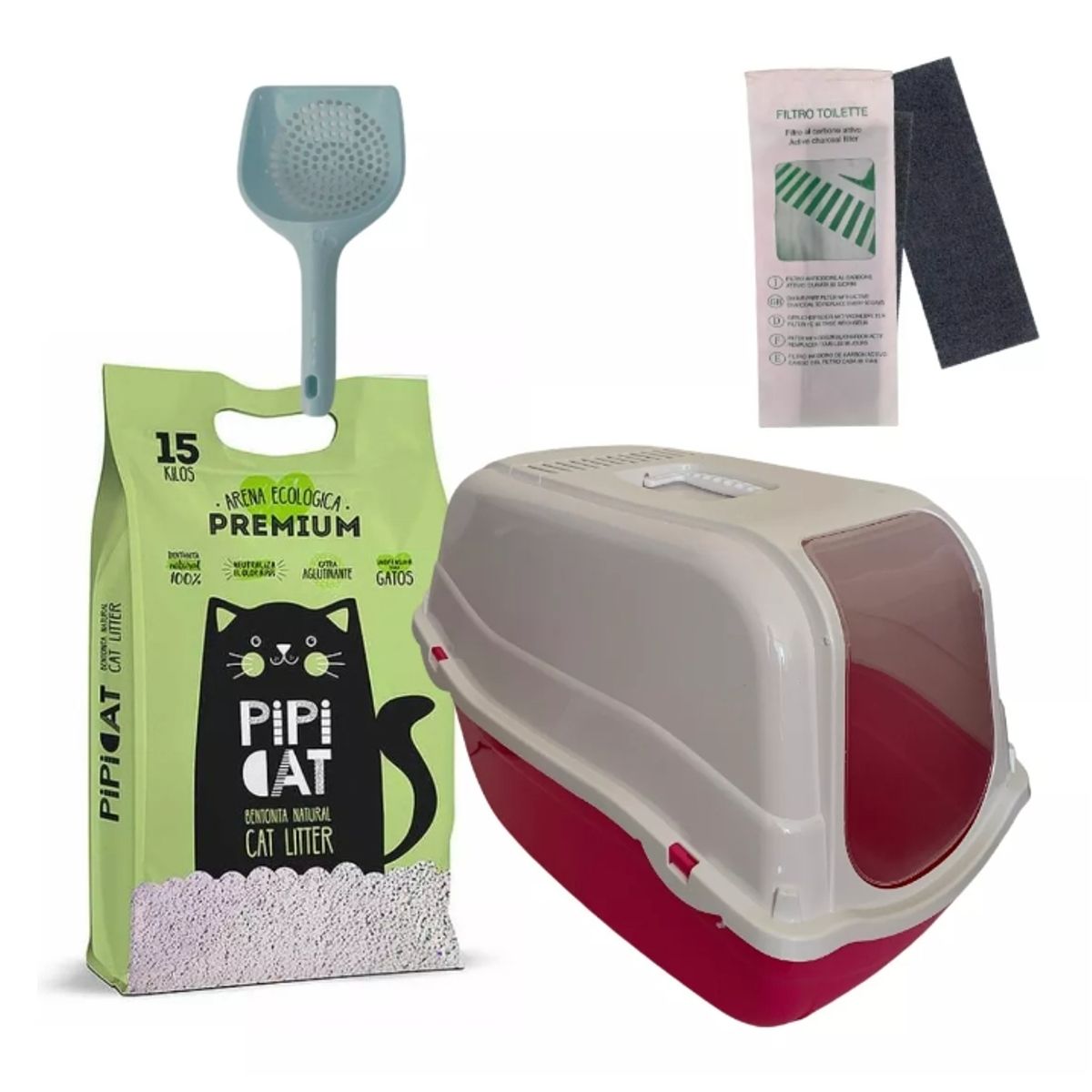 GENERICO - Baño Sanitario Romeo Para Gatos +1 Filtro+1 Pala+15 Kg Arena