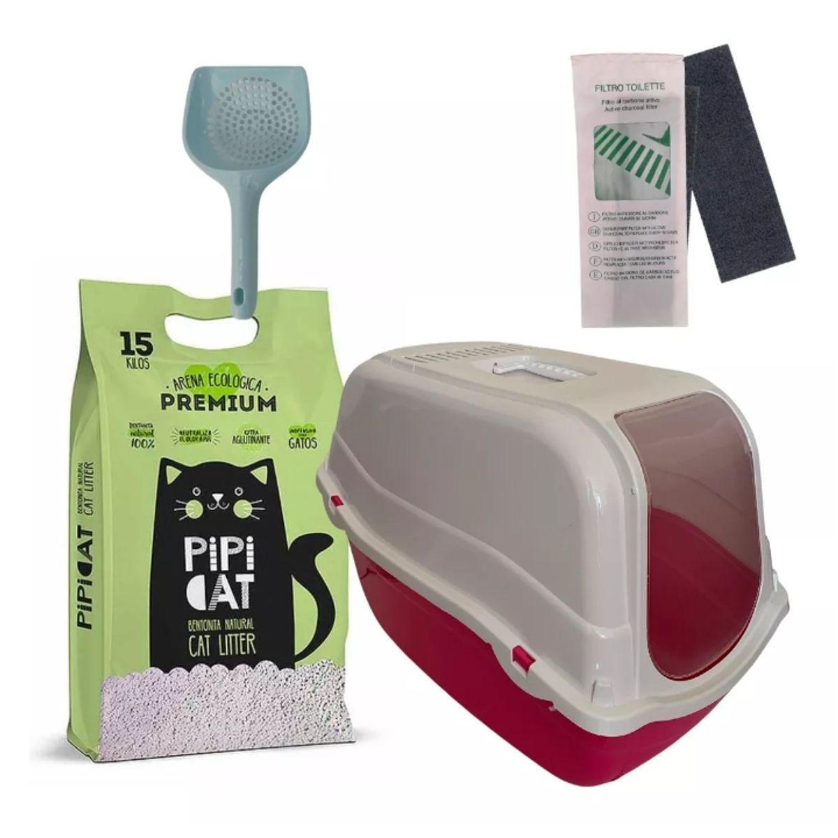 GENERICO - Baño Sanitario Romeo Para Gatos +1 Filtro+1 Pala+15 Kg Arena