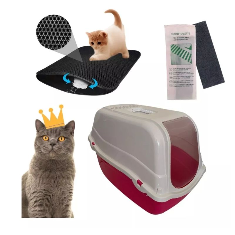 GENERICO - Baño Sanitario Romeo + Alfombra Atrapa Arena Gatos +1 Filtro