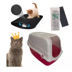 GENERICO - Baño Sanitario Romeo + Alfombra Atrapa Arena Gatos +1 Filtro
