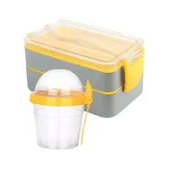 GENERICO - Fiambrera Taper 2 Espacios + Cubiertos + Vaso Yogurt 500ml