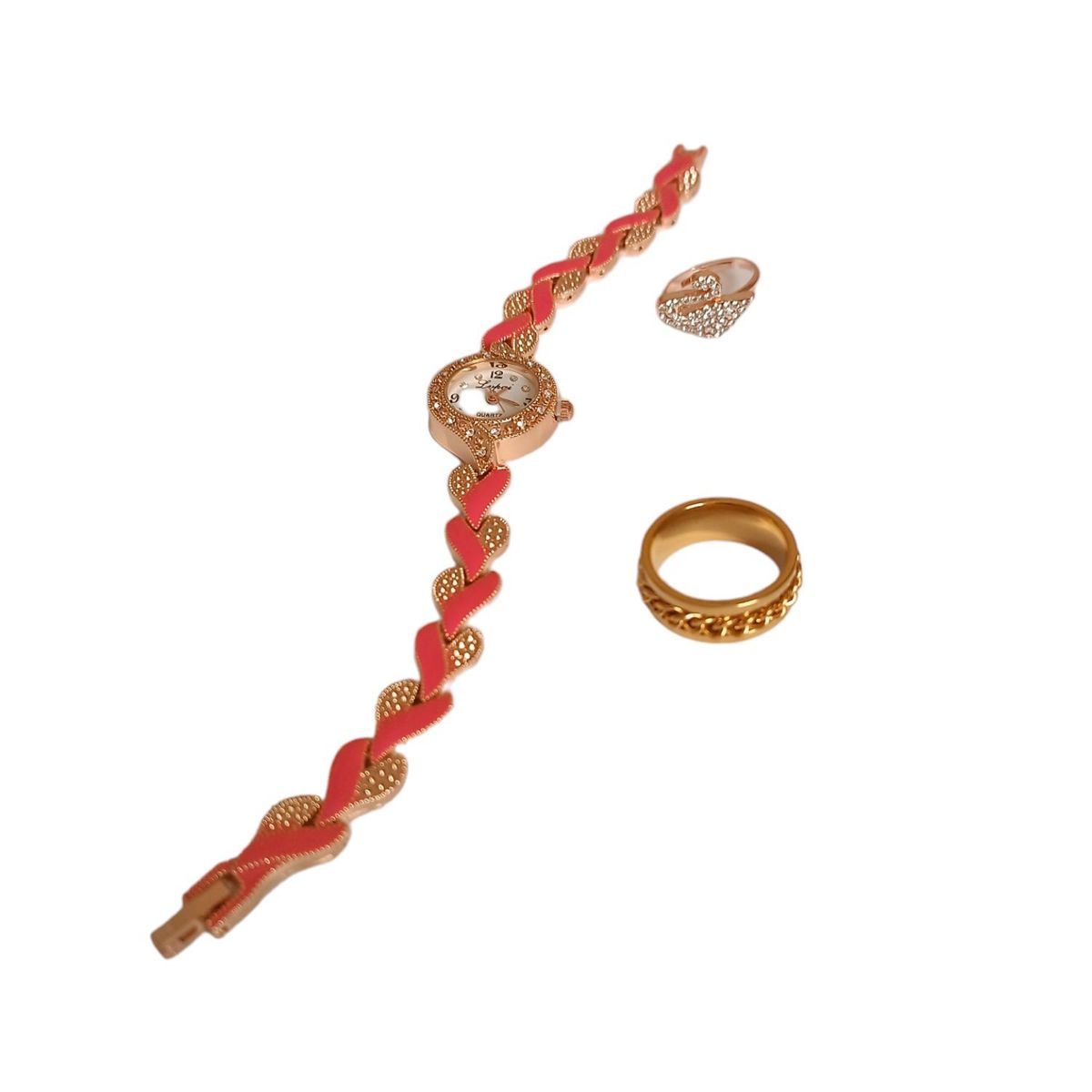 GENERICO - Reloj pulsera de aleación incrustación de circón para mujer y anillos