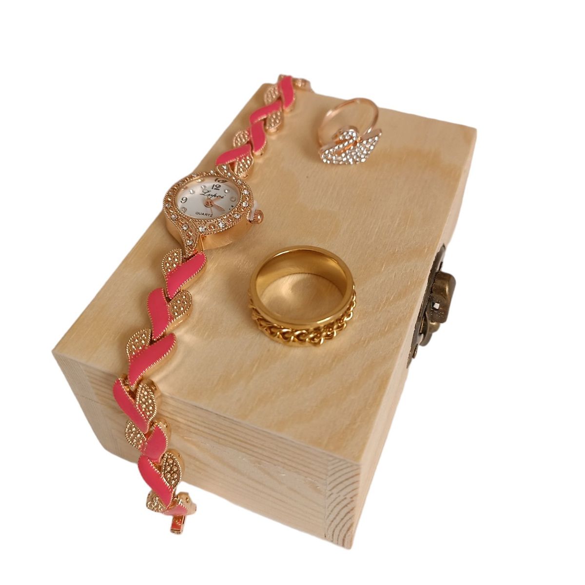 GENERICO - Reloj pulsera de aleación incrustación de circón para mujer y anillos