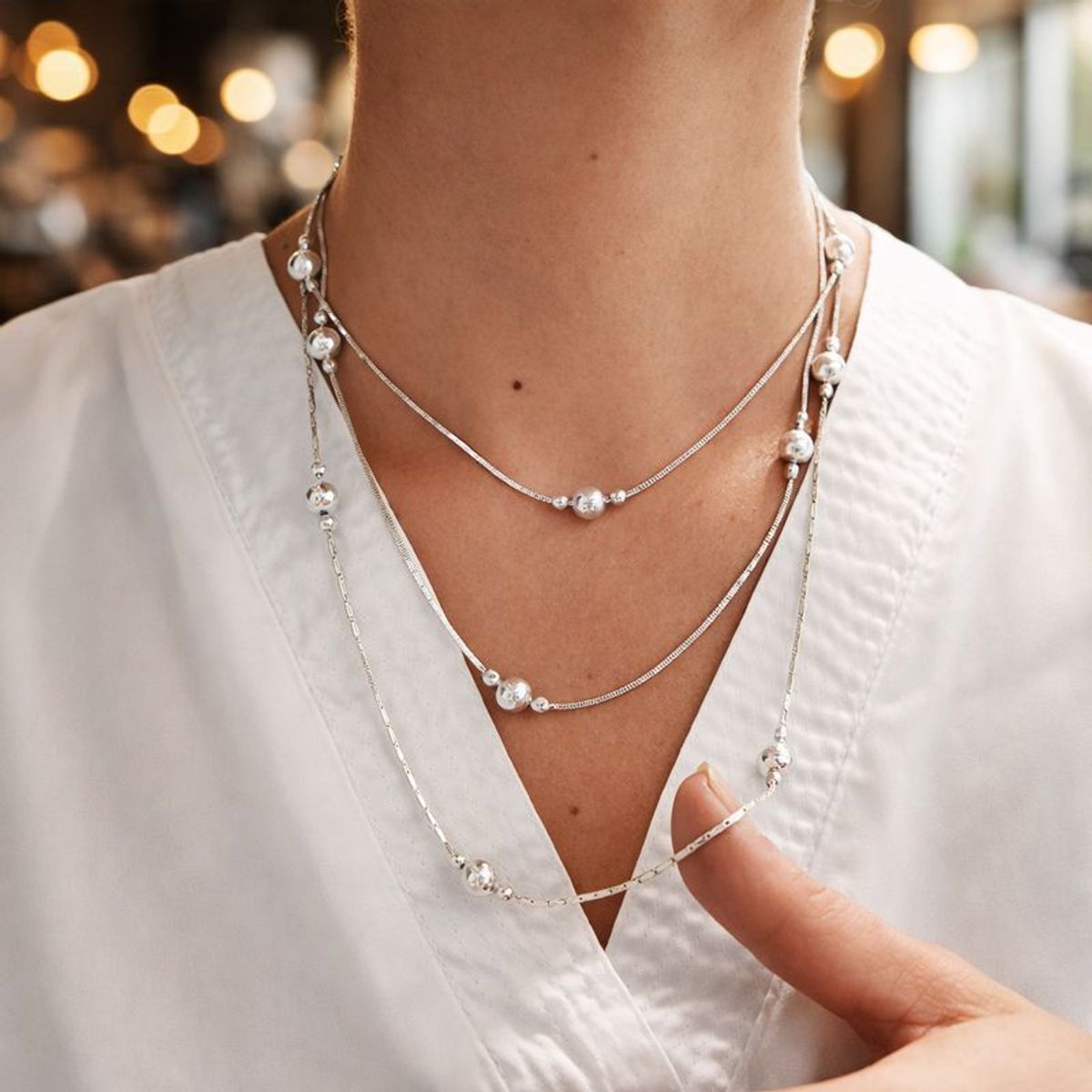 JOYAS MYTOKE - Collar Largo Grueso Plata Fina 925 Pelotitas Bolitas Mujer