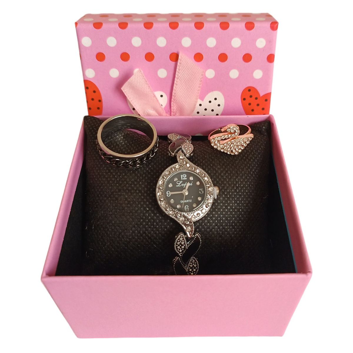 GENERICO - Reloj pulsera de acero incrustación de circón vintage y anillos mujer