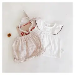 GENERICO - CONJUNTO BEBÉ NIÑA SHORT CUBREPAÑAL MÁS BLUSA PEQUEÑA LUZ