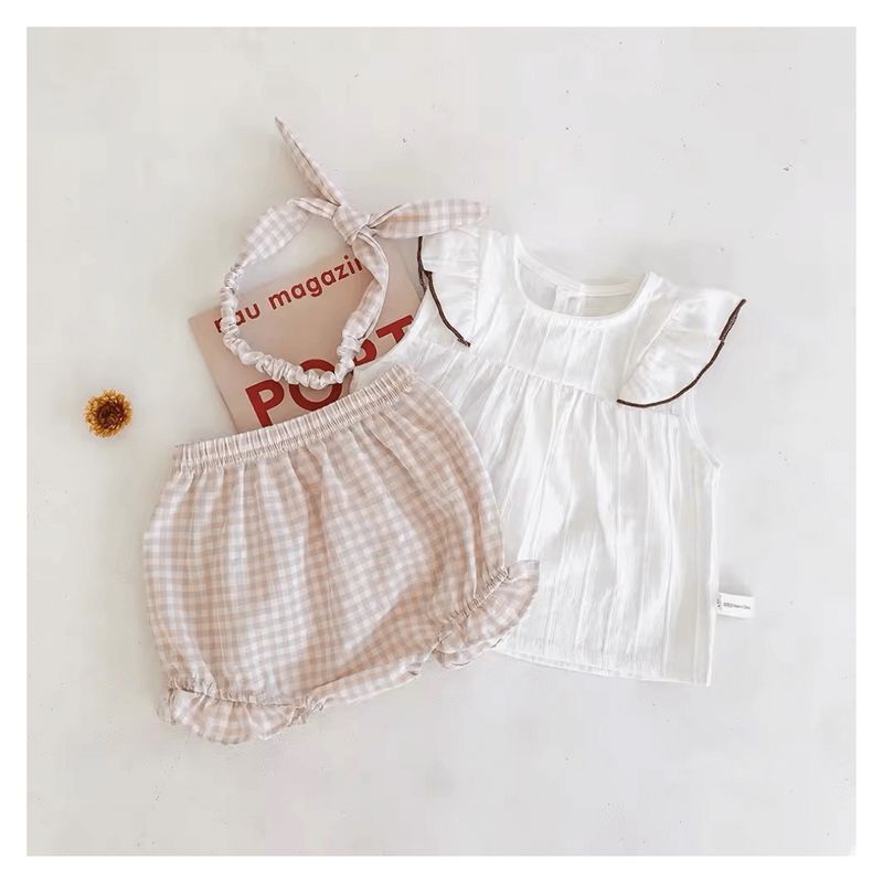 GENERICO - CONJUNTO BEBÉ NIÑA SHORT CUBREPAÑAL MÁS BLUSA PEQUEÑA LUZ