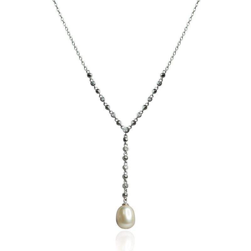 LA GARZA - Collar Mujer Plata Perla Cultivada con Circones Blancos