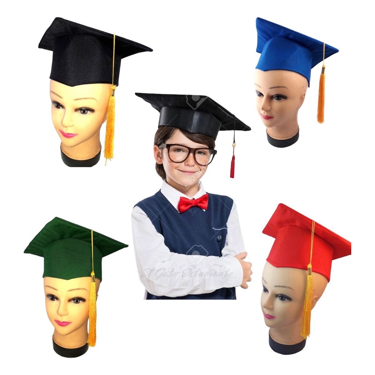 GENERICO - Birrete Gorro Graduación Niños Pre Kinder O Kinder Azul