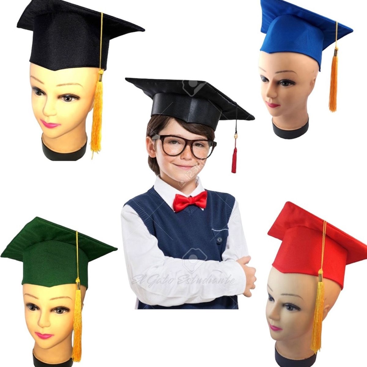 GENERICO - Birrete Gorro Graduación Niños Pre Kinder O Kinder Verde