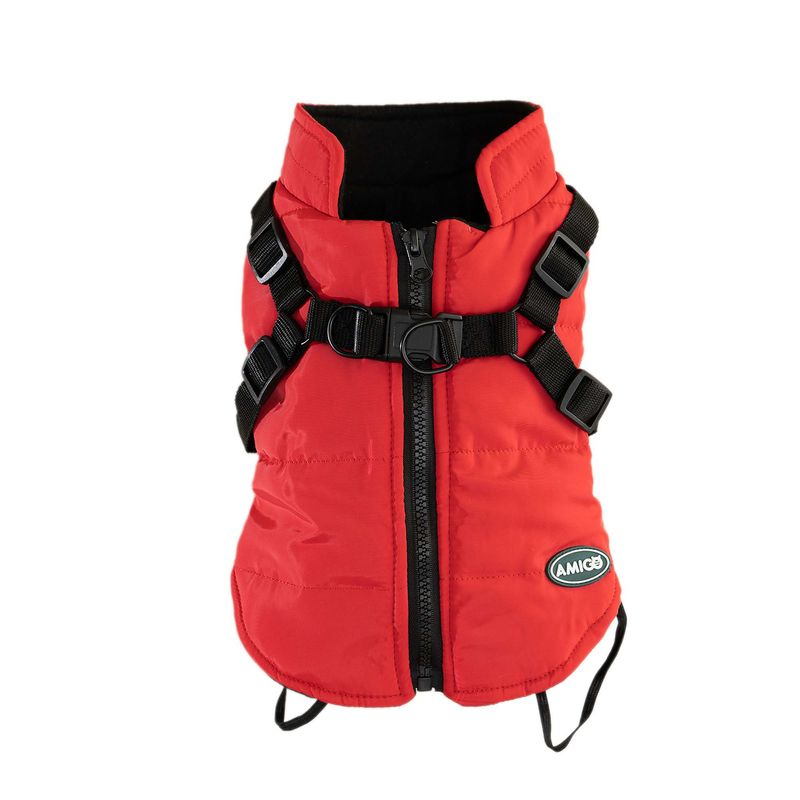 GENERICO - Chaqueta para Perro tipo parka con arnés Talla S ROJO