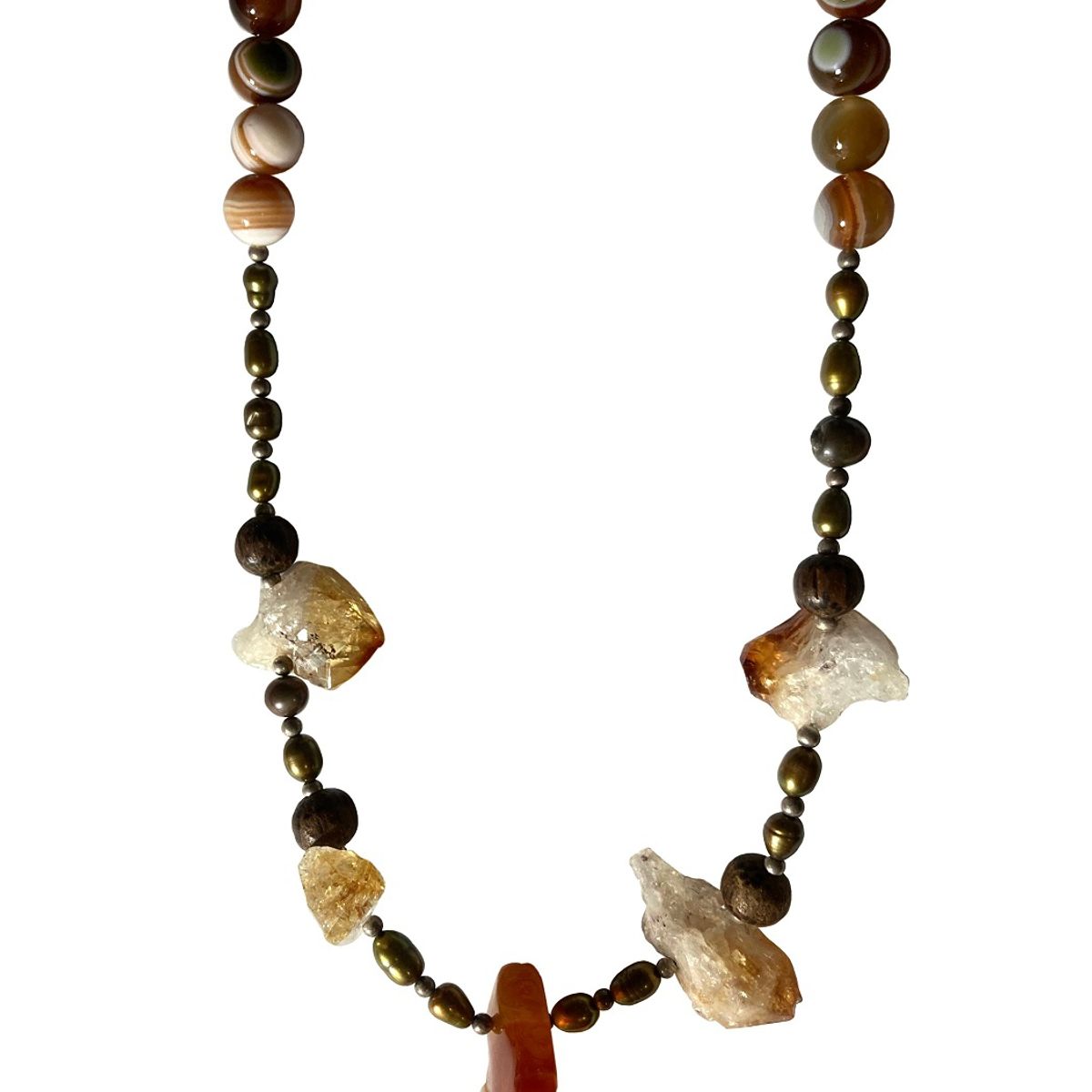 TAETHAI - Collar de plata 925 con Ágatas, Perlas, cornalinas y Citrinos