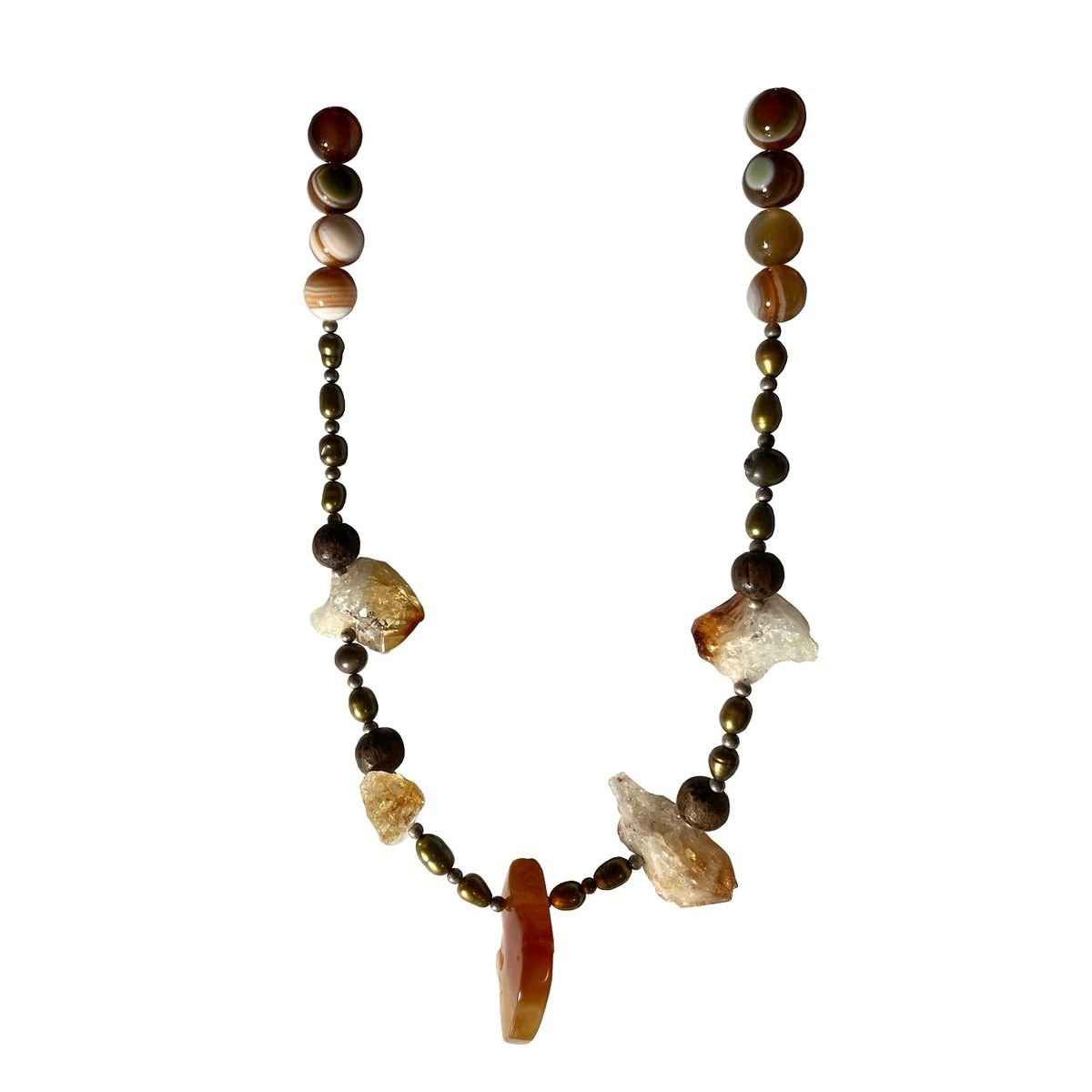 TAETHAI - Collar de plata 925 con Ágatas, Perlas, cornalinas y Citrinos