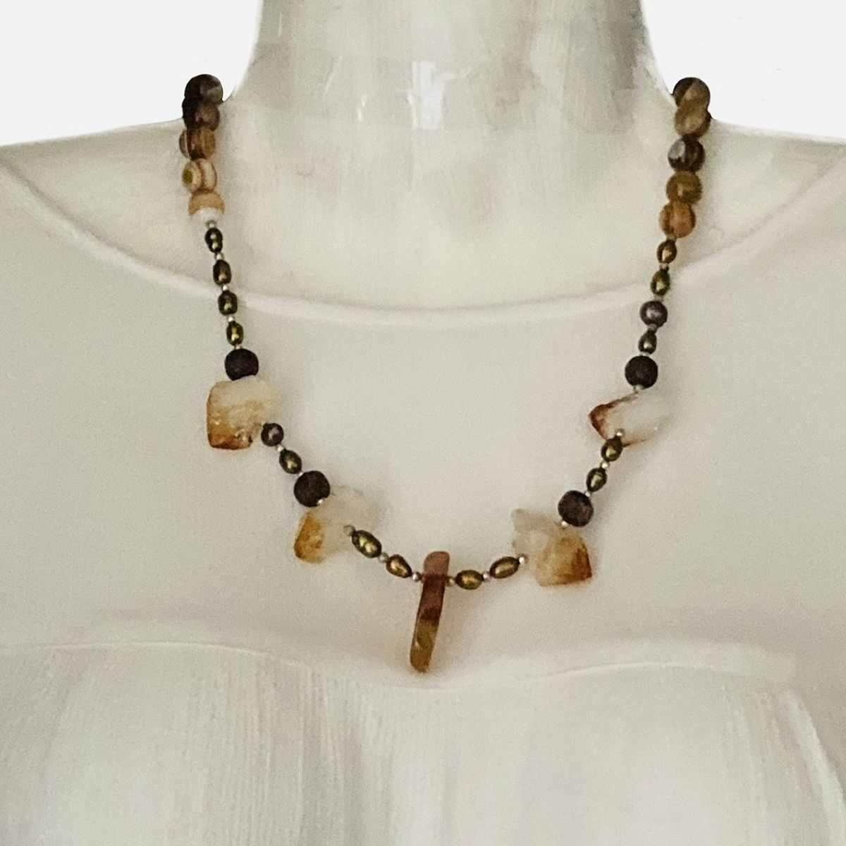 TAETHAI - Collar de plata 925 con Ágatas, Perlas, cornalinas y Citrinos