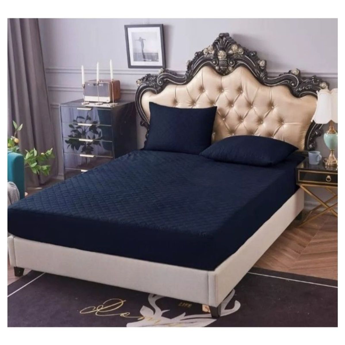 GENERICO - Cubre Colchón Protector 2 Plazas Elástico Acolchado