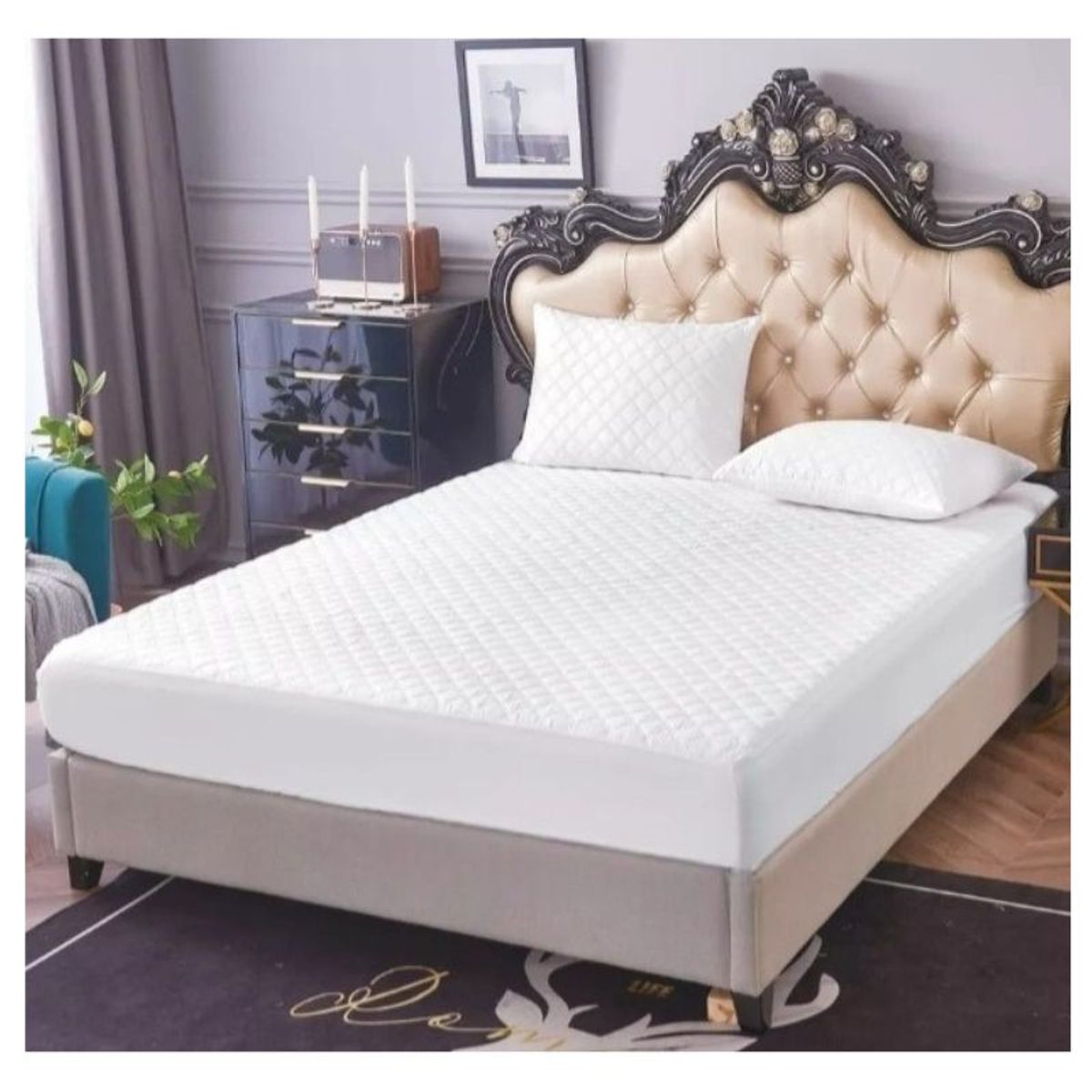 GENERICO - Cubre Colchón Protector 2 Plazas Elástico Acolchado