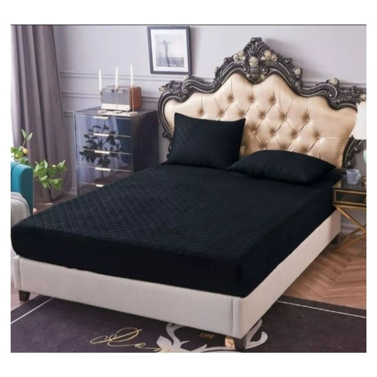 GENERICO - Cubre Colchón Protector 2 Plazas Elástico Acolchado