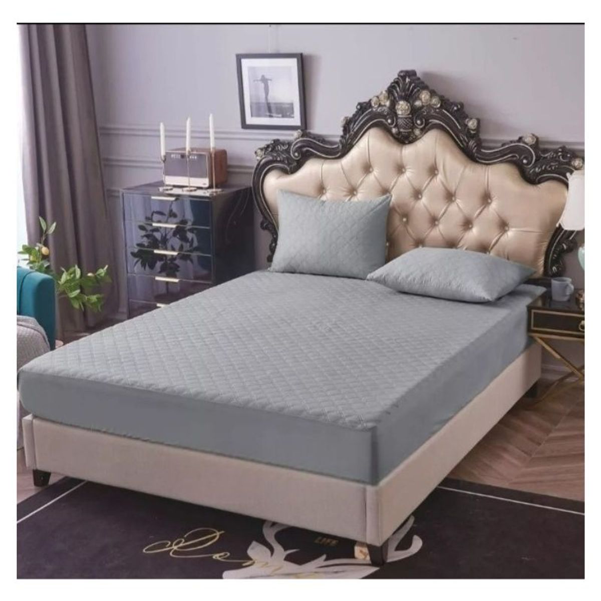 GENERICO - Cubre Colchón Protector King Elástico Acolchado