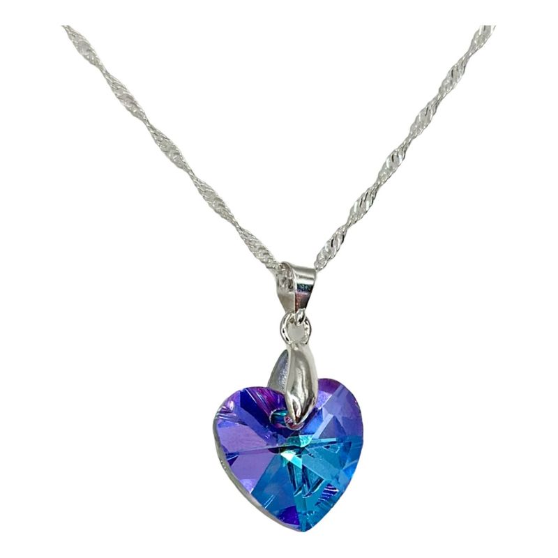GENERICO - Collar Corazon Cristal Lila Violeta Tornasol Plata 925 Caja