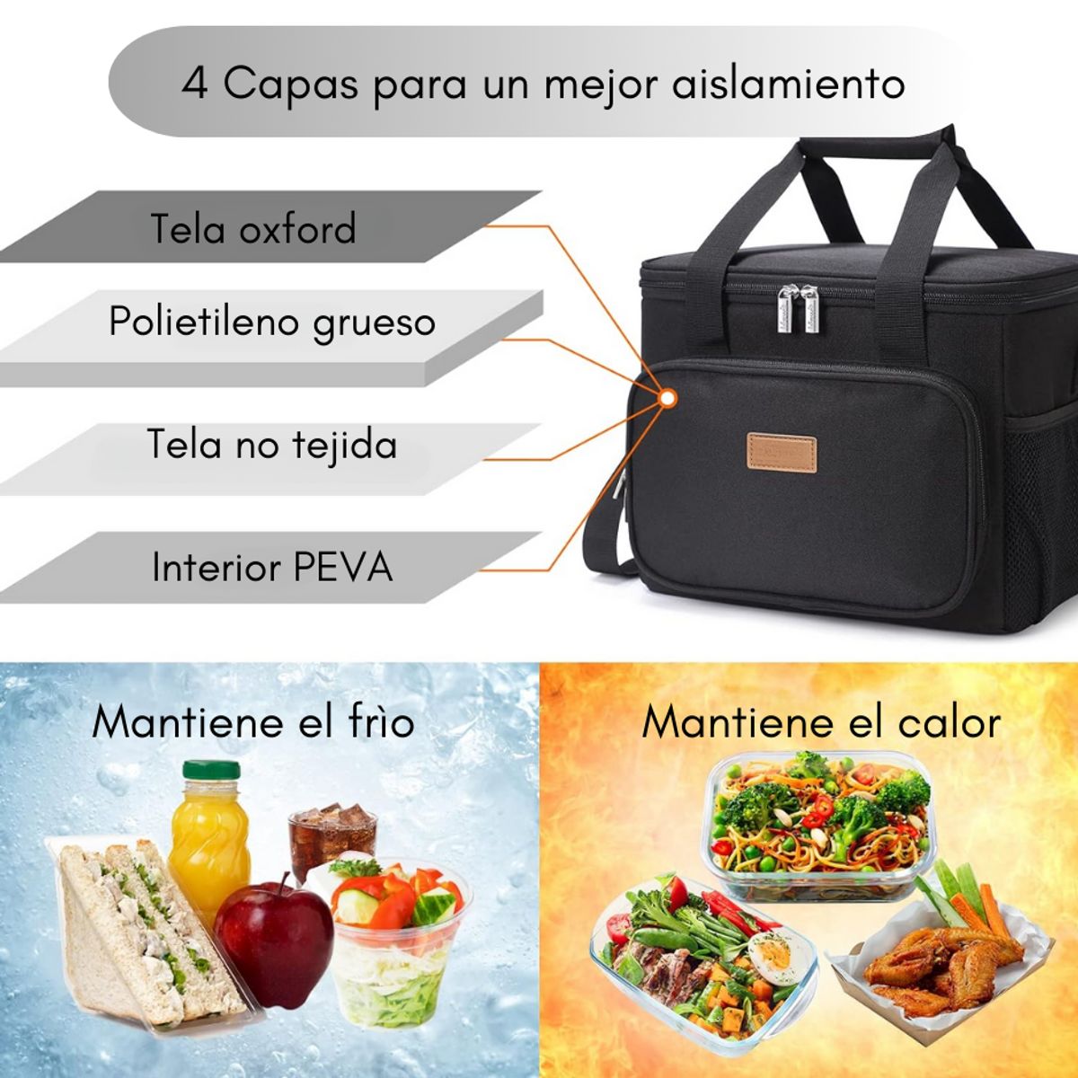 GENERICO - Bolso Lonchera Termico Escolares Trabajo Tela Oxford Negra