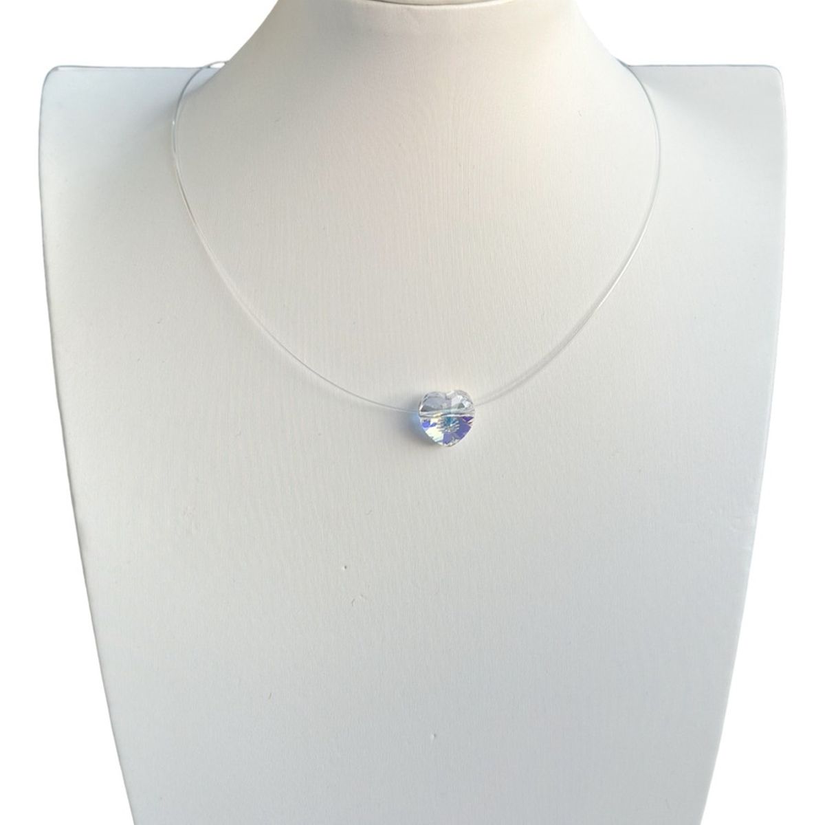 GENERICO - Collar Invisible Fantasma Corazon Tornasol Plata Fina Caja