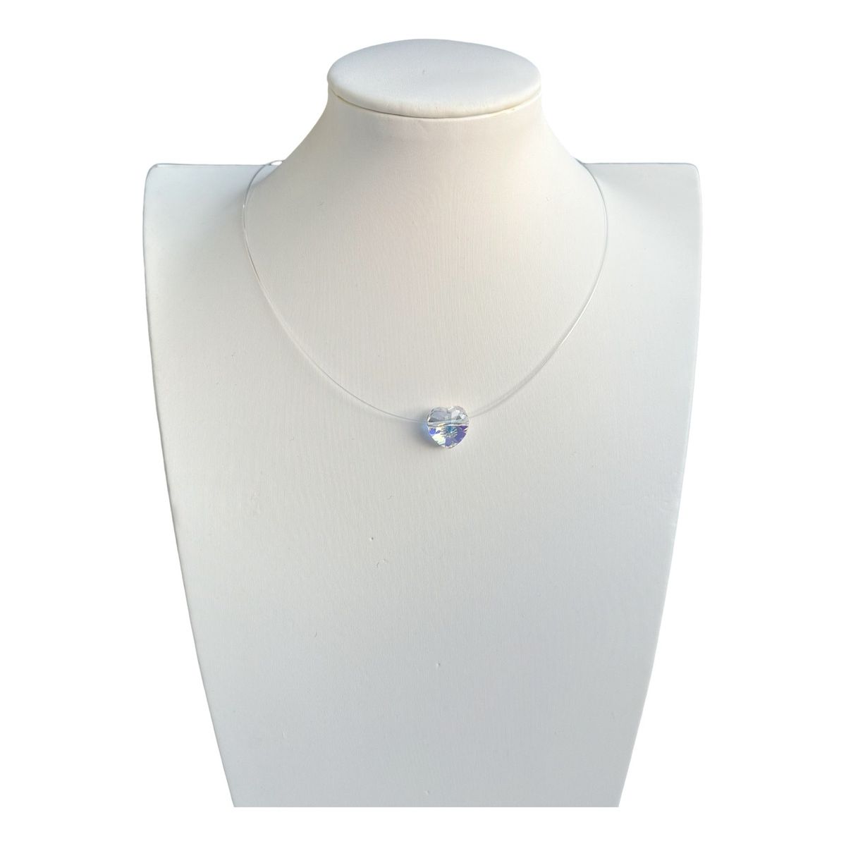 GENERICO - Collar Invisible Fantasma Corazon Tornasol Plata Fina Caja