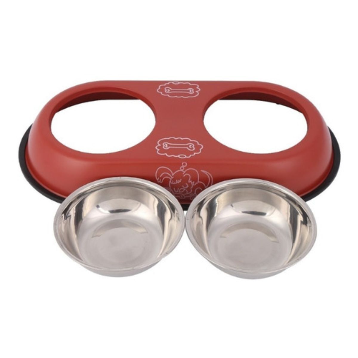 GENERICO - Dispensador Plato Doble Mascota Comedero Bebedero Perro Gato