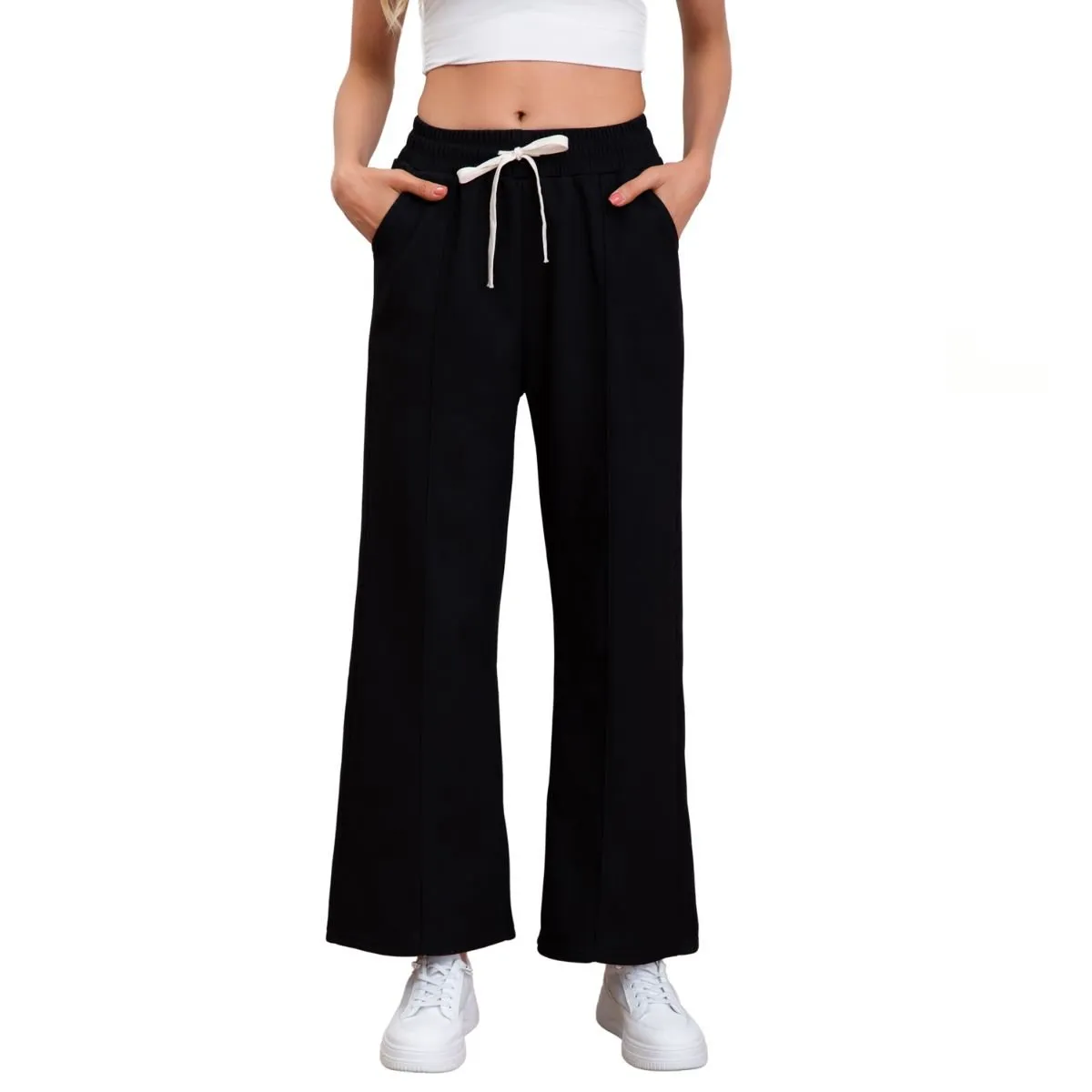 LOOK SHOP - Pantalón Mujer Recto Tito Alto. Wide. Colores Líneas 114