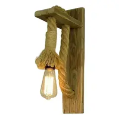 WANT - Aplique Lampara de Muro Cañamo Madera Vintage Soga E27